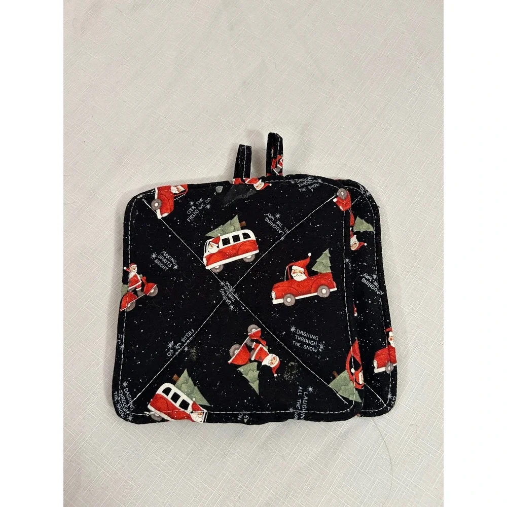 Unbranded Christmas Pot Holders OS Black Santa Truck Quilted Set of 2 Home